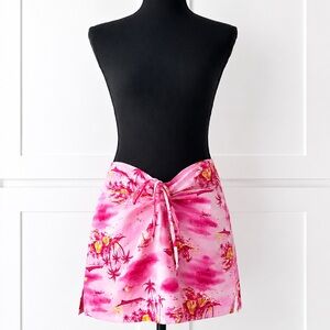 Vintage Charlotte Russe Pink Tropical Detailed Mini Skirt with Tie Waist